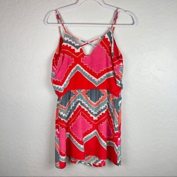 Myne 100% Silk Aztec Printed Mini Sheath Dress in Pink Red Women's Size Small - Picture 12 of 15
